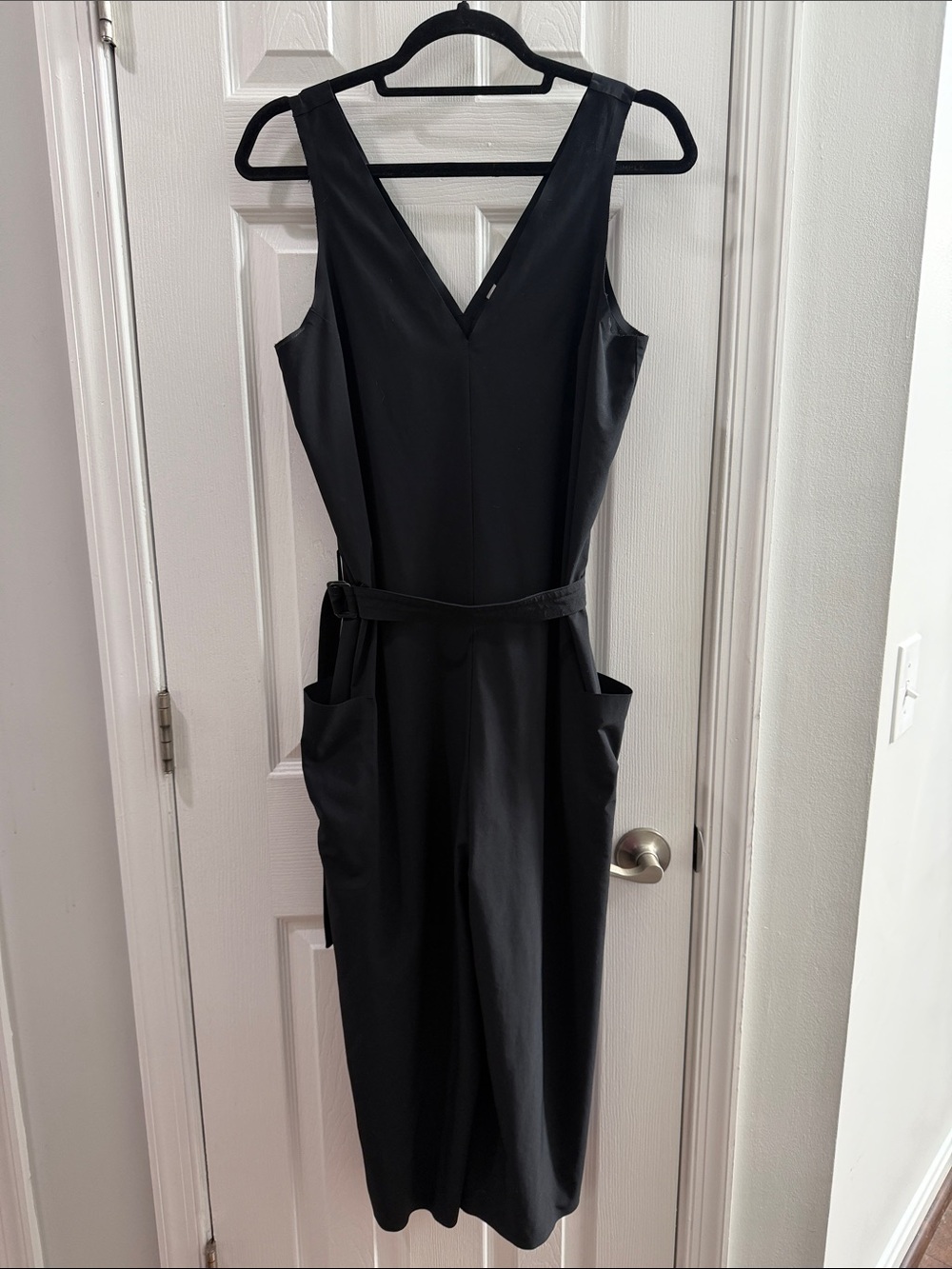 Athleta Black V-Neck Sleeveless One Piece Jumpsuit with Belt